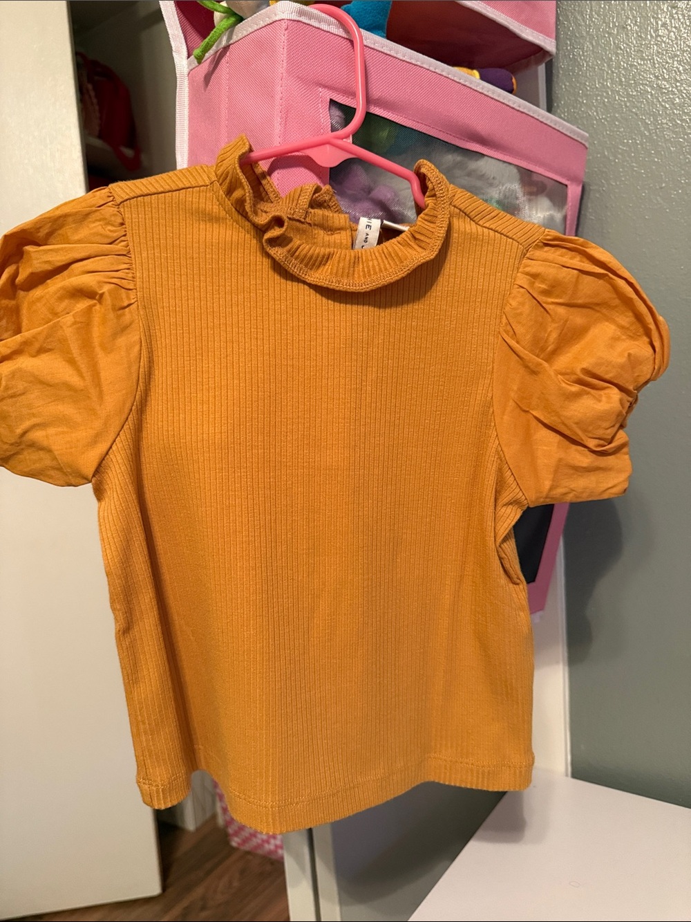 Janie and Jack Mustard Yellow Ruffled Neck Puff Sleeve Top
